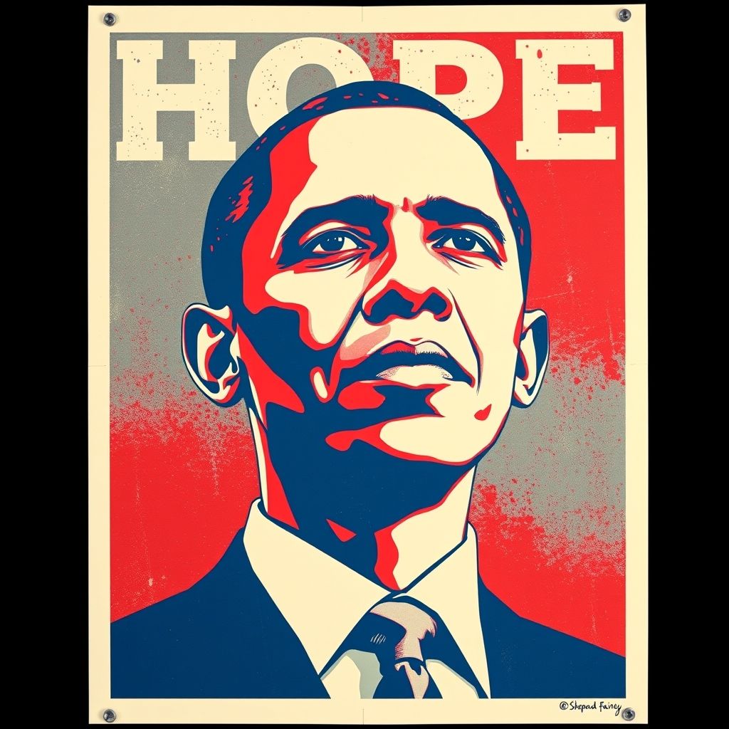 El póster 'Hope' de Shepard Fairey con el retrato estilizado de Barack Obama en rojo, blanco y azul.