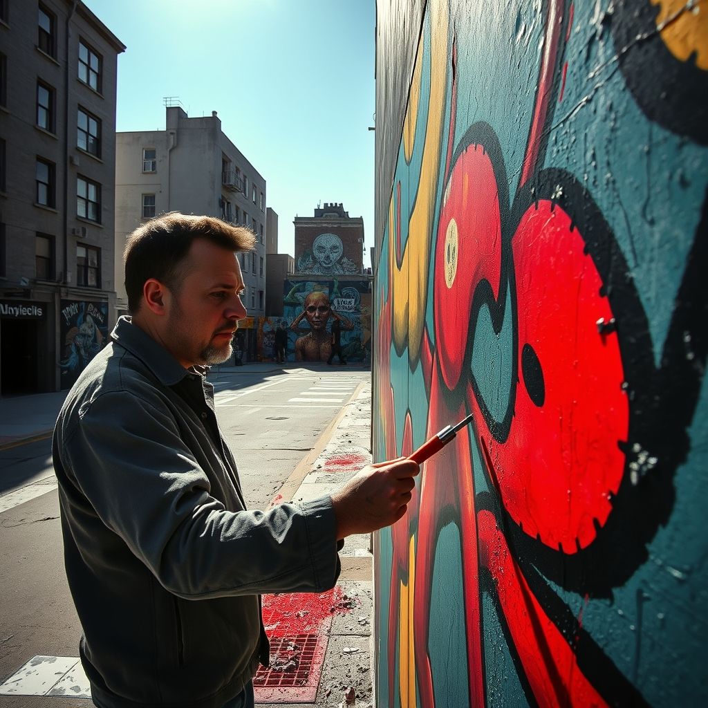 Una foto de Blu borrando uno de sus murales.