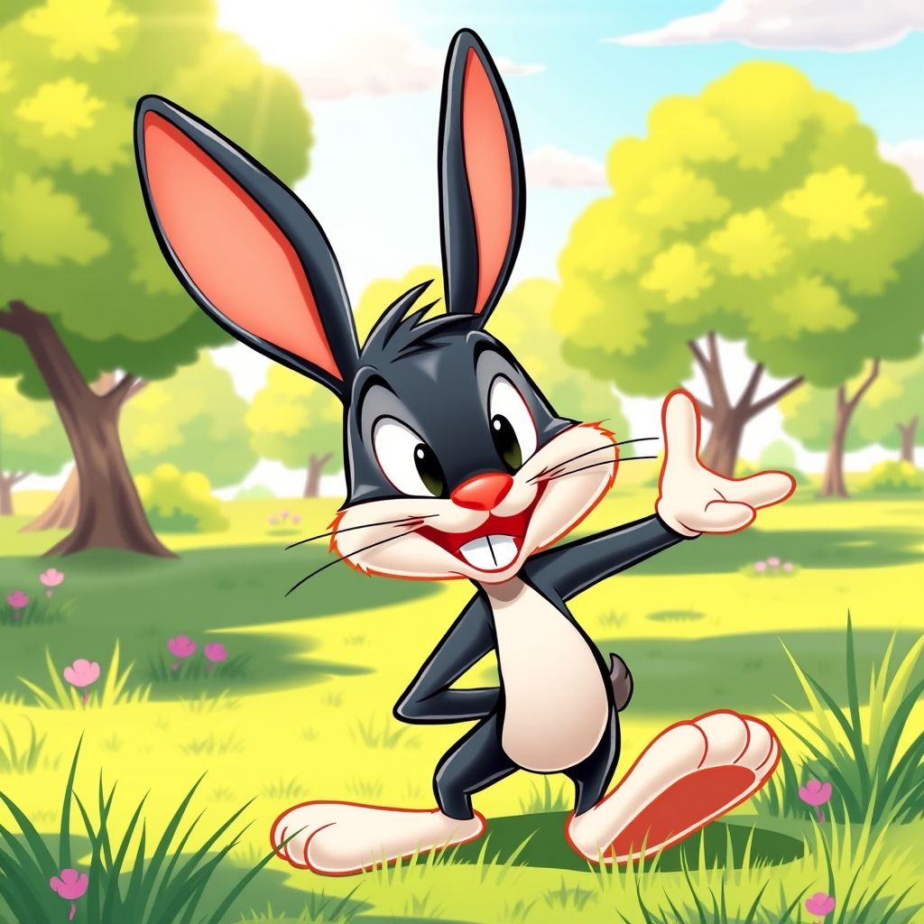 Oswald el conejo afortunado posando con una expresión traviesa, estilo clásico de dibujos animados de Disney.