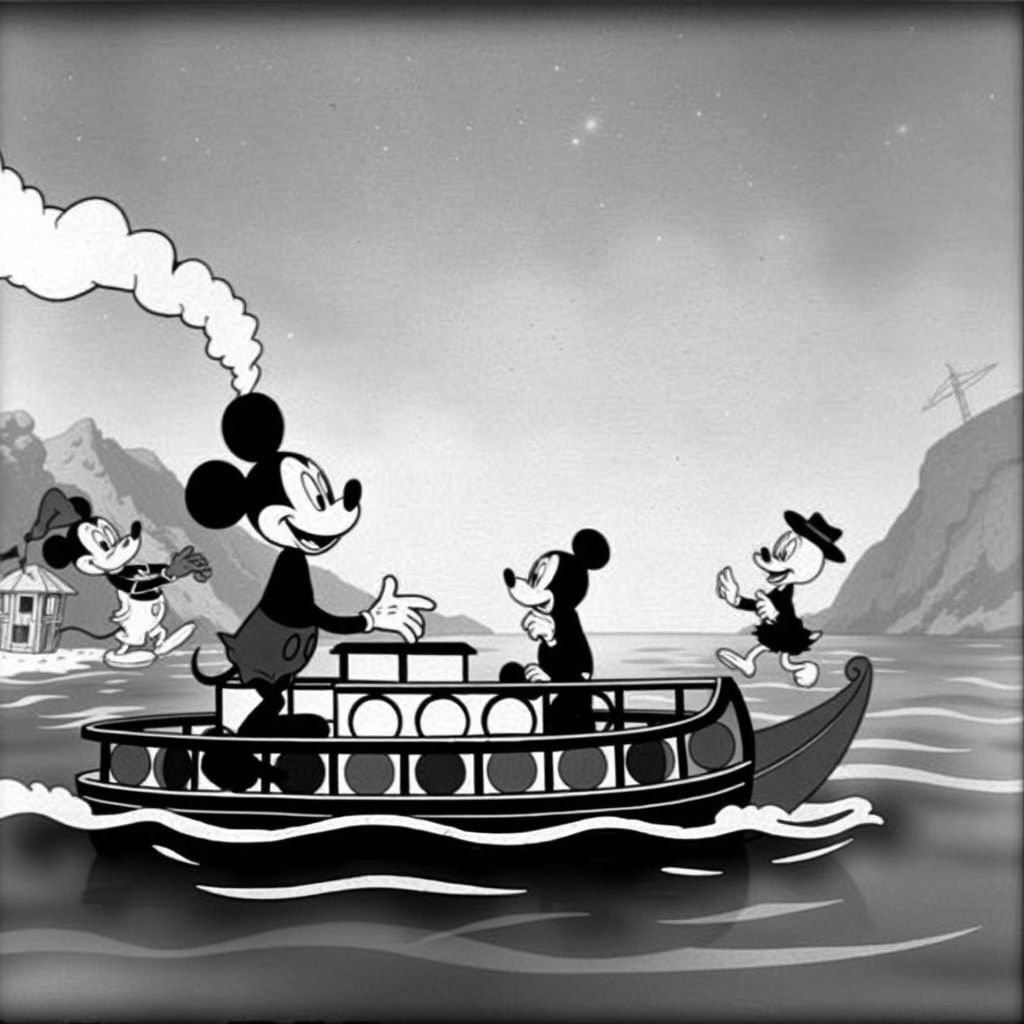 Una captura de pantalla de la versión original de Steamboat Willie que muestra las imágenes controvertidas.