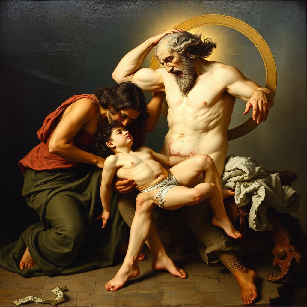 Saturno devorando a su hijo, pintura de Francisco de Goya, que muestra a Saturno consumiendo un cuerpo humano.