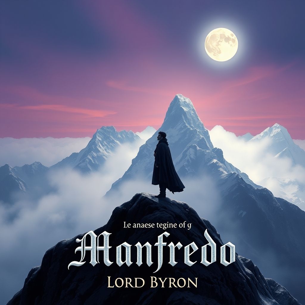 Manfredo, el libro de Lord Byron, que muestra la portada y la historia de un noble atormentado en los Alpes berneses.
