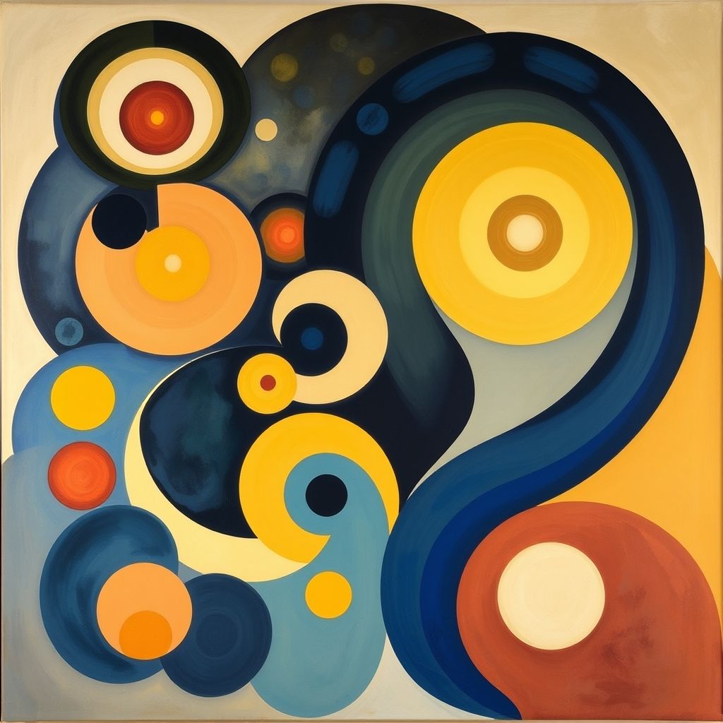 Una de las pinturas de gran tamaño y altamente simbólicas de Hilma af Klint de su serie 'Las pinturas para el templo', con formas y colores abstractos.
