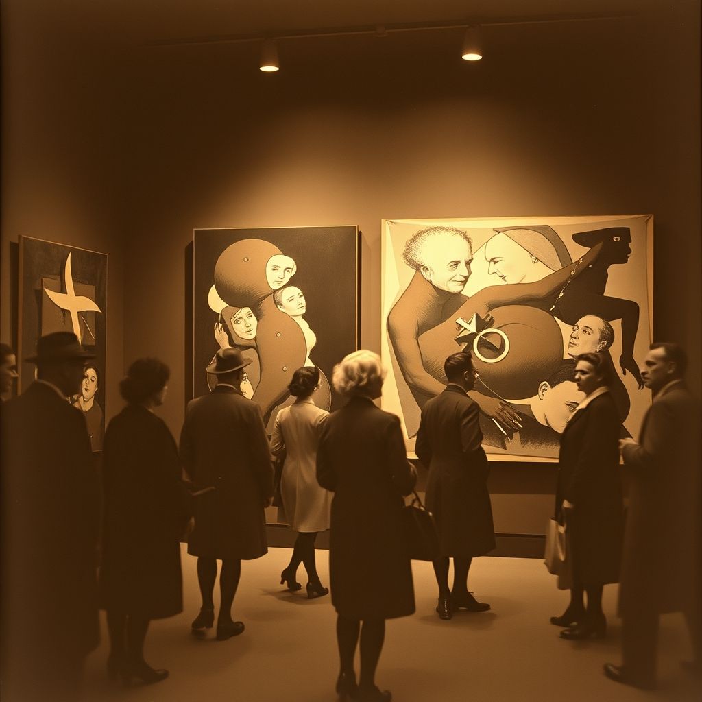 Una fotografía de época de una exposición de 'arte degenerado' organizada por el régimen nazi, con obras de arte abstracto confiscadas.