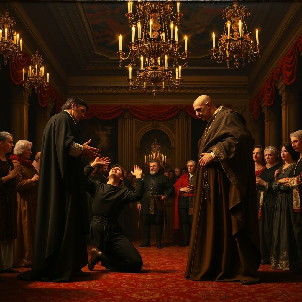 Una pintura que represente a Caravaggio siendo nombrado caballero de la Orden de Malta.