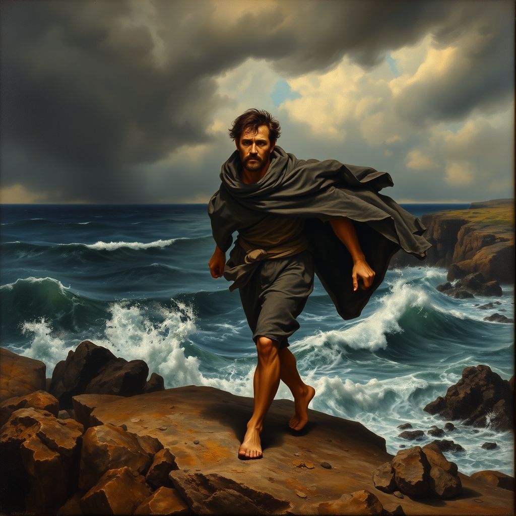 Una pintura que represente a Caravaggio huyendo a Sicilia.