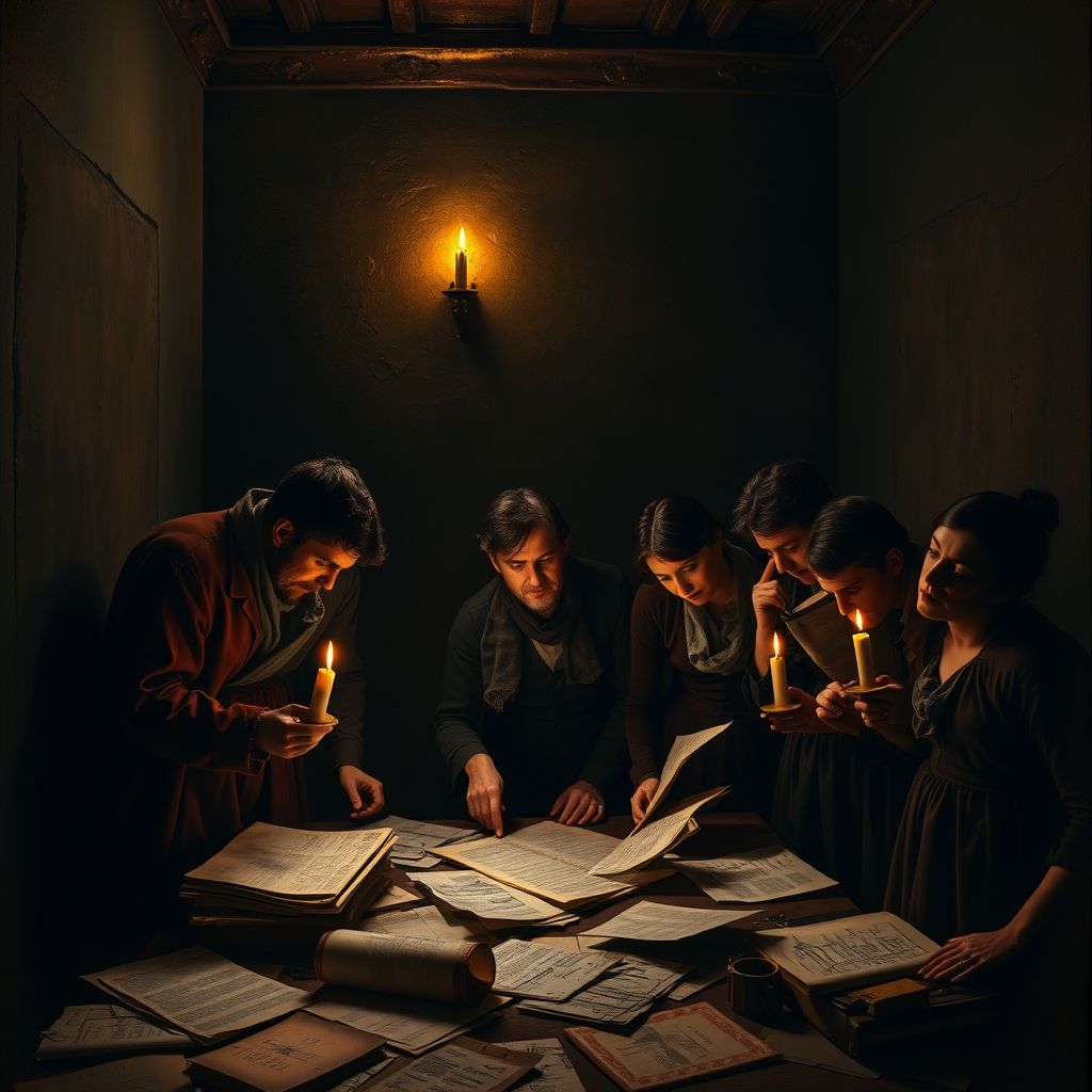 Una imagen conceptual que representa la búsqueda de una pintura perdida de Caravaggio.
