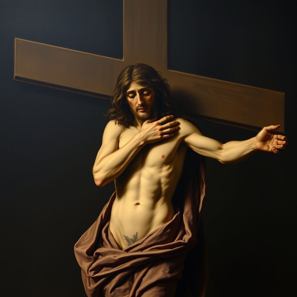 Cristo abrazando la cruz, atribuido a El Greco, expresión devota, fondo oscuro, estilo manierista