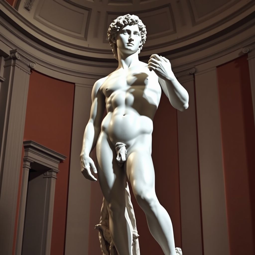 Una escultura de mármol del personaje bíblico David, creado por Miguel Ángel, en la Galería de la Academia de Florencia.