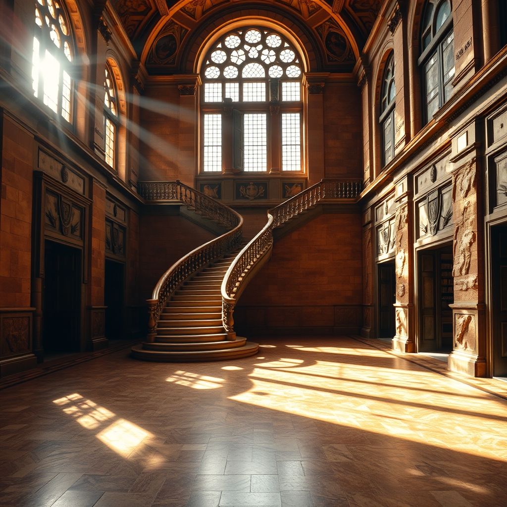 El vestíbulo de la Biblioteca Laurentina, diseñado por Miguel Ángel, mostrando la escalera única que parece fluir.