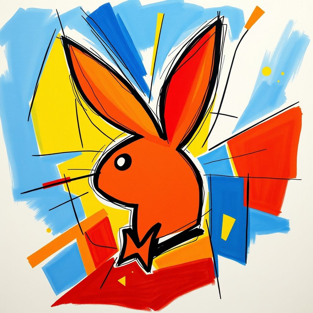 Un dibujo al estilo de Picasso del logotipo del conejito de Playboy, con líneas abstractas y elementos cubistas.