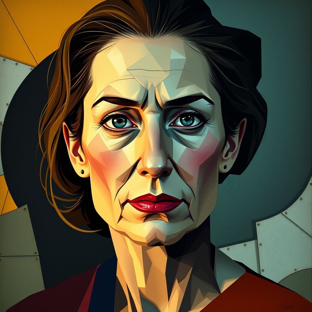 Un retrato de Marie-Thérèse Walter al estilo de Picasso, con una expresión ambigua que sugiere tanto vulnerabilidad como fuerza.
