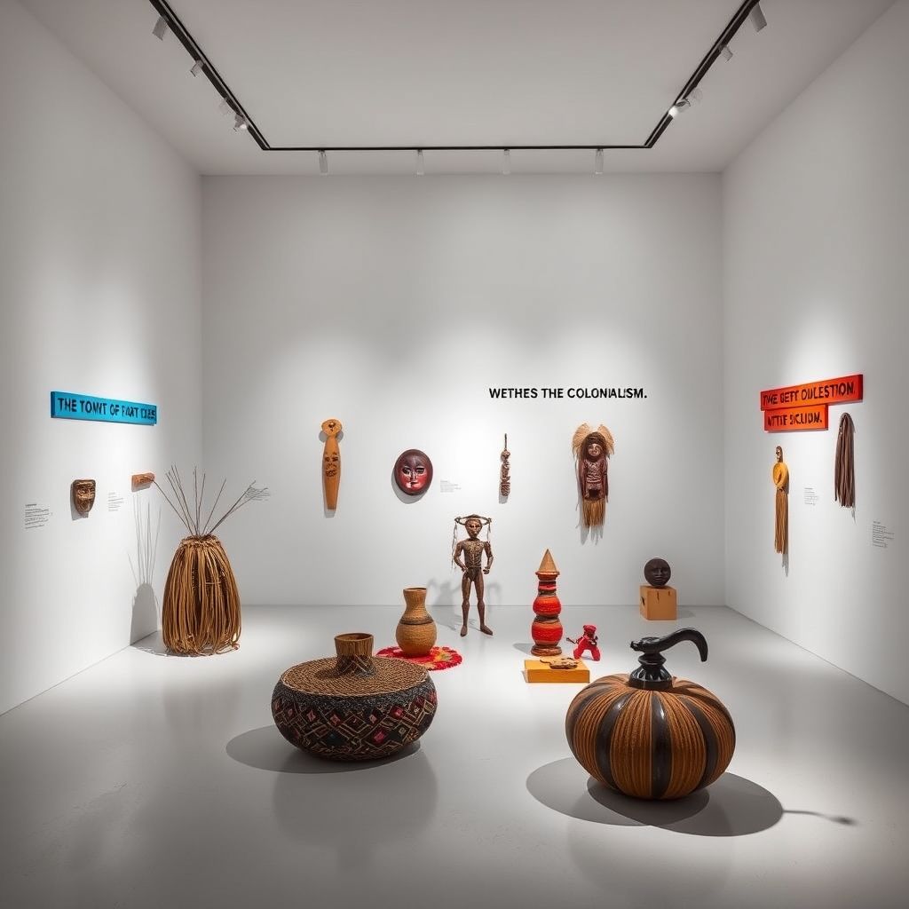Una instalación de arte pop conceptual controvertida que utiliza artefactos tribales para provocar debate sobre el colonialismo.