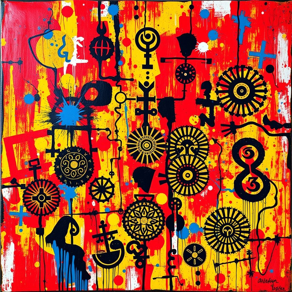 Pintura de Jean-Michel Basquiat con motivos de inspiración africana.