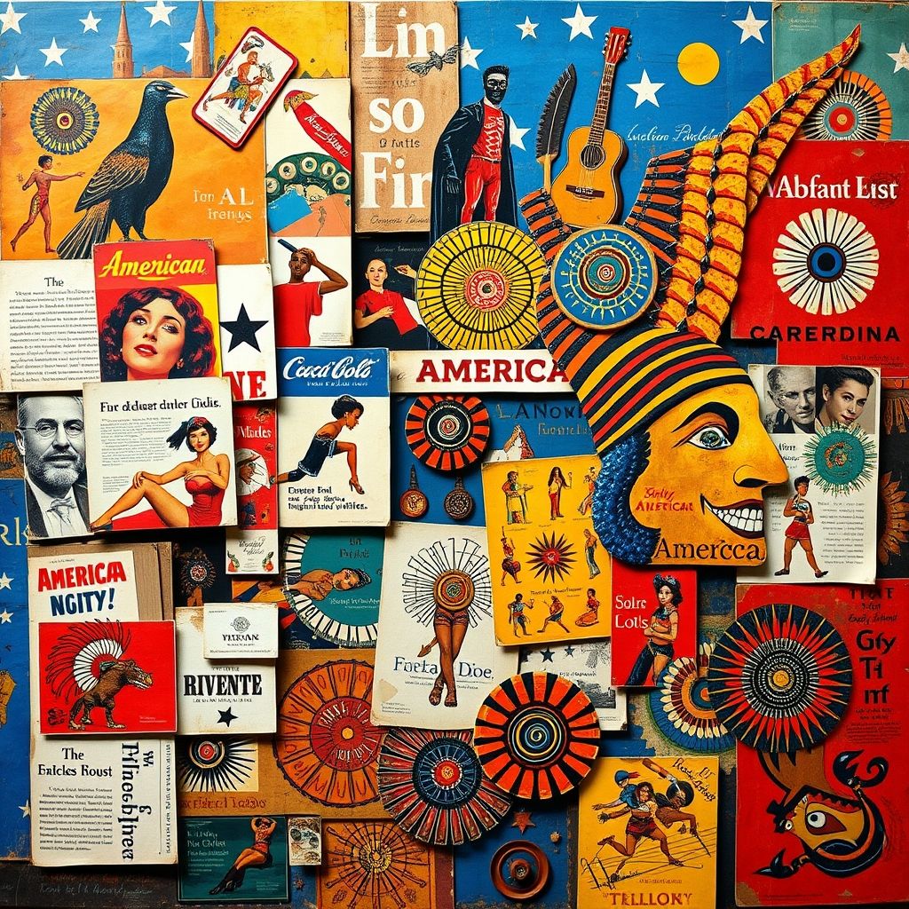 Collage de Eduardo Paolozzi que combina publicidad americana con motivos de arte tribal.