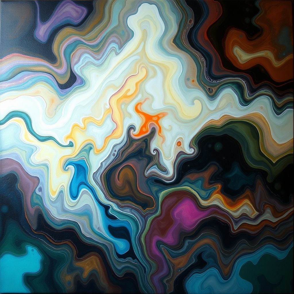 Una pintura abstracta inspirada en los libros de sueños del Renacimiento, con formas fluidas, colores oníricos y composiciones inesperadas. La imagen evoca la sensación de estar en un sueño, con emociones extrañas y asociaciones misteriosas.
